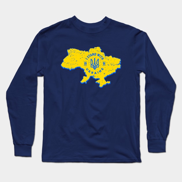 I Stand with Ukraine, map of ukraine, ukraina Long Sleeve T-Shirt by Yurko_shop